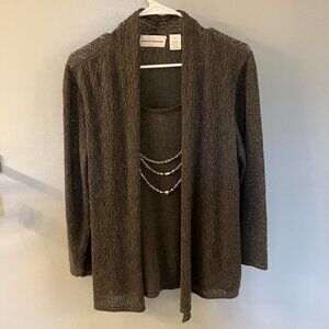 Alfred Dunner Layer Look Sweater Gray Longsleeved with Necklace Small